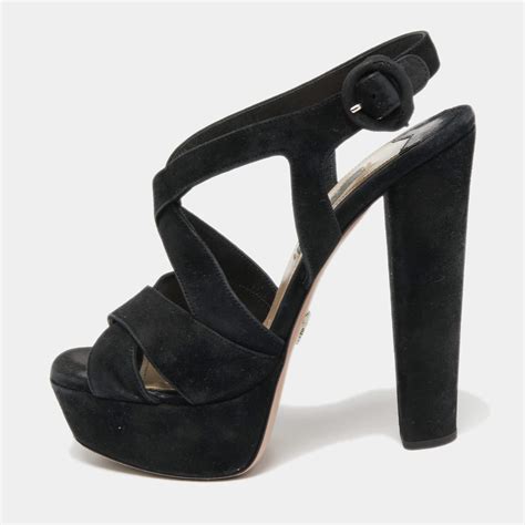 prada black suede crisscross ankle-wrap platform sandal black|prada platform sandals size 38.